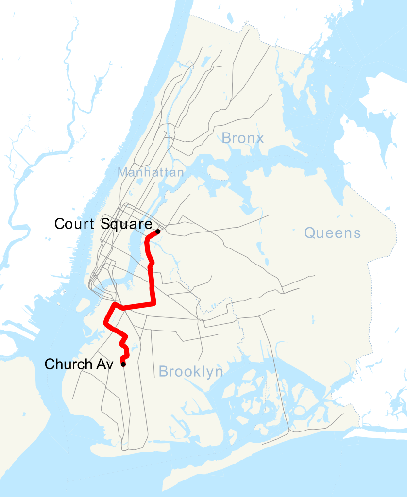 Map of the G Train in NYC subway